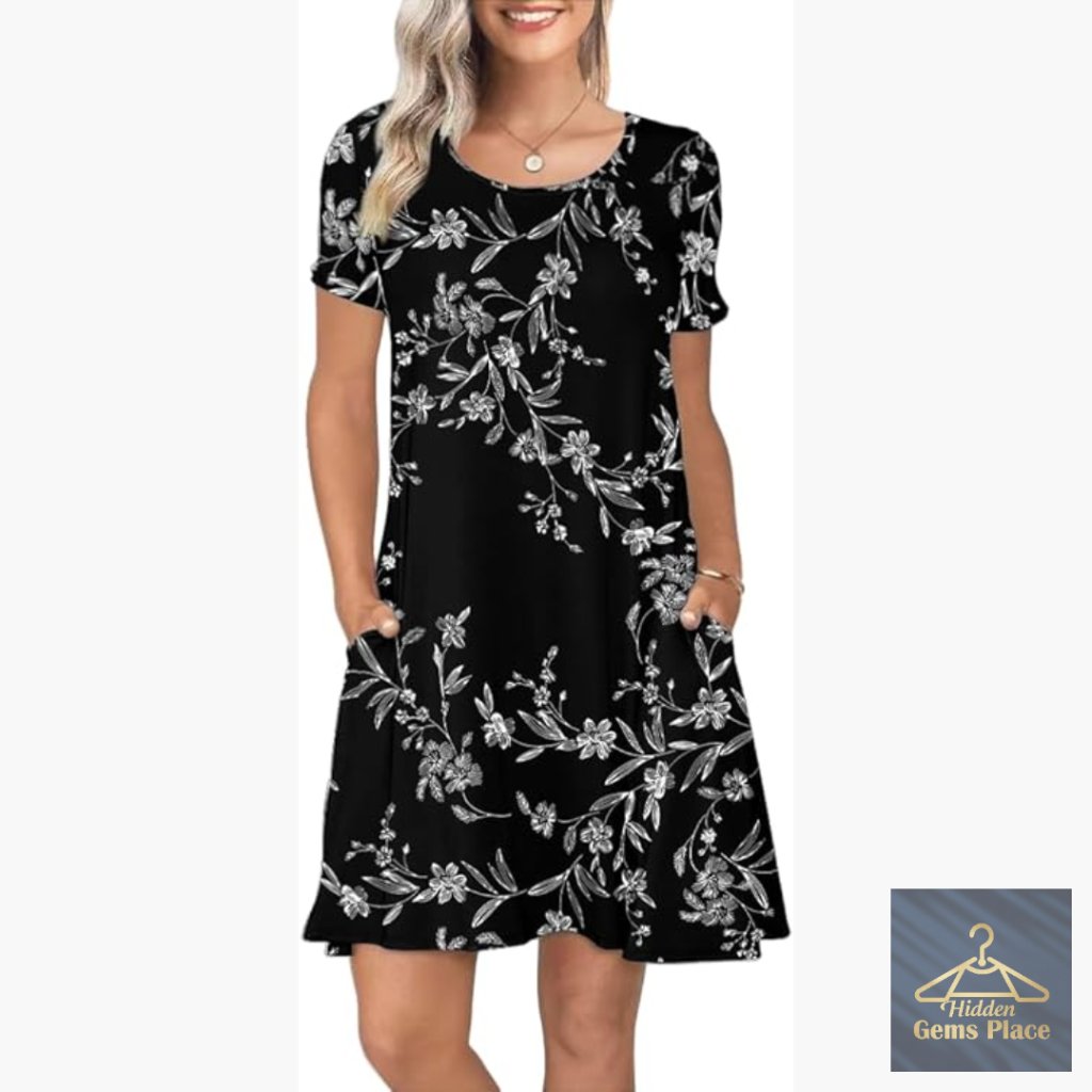 Loose Fit Rayon Spandex T-Shirt Dress With Pockets Summer Casual